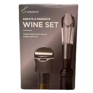 Rabbit Aerate A& Preserve Wine Champagne Set Sealer Aerator Silver Grey Gray